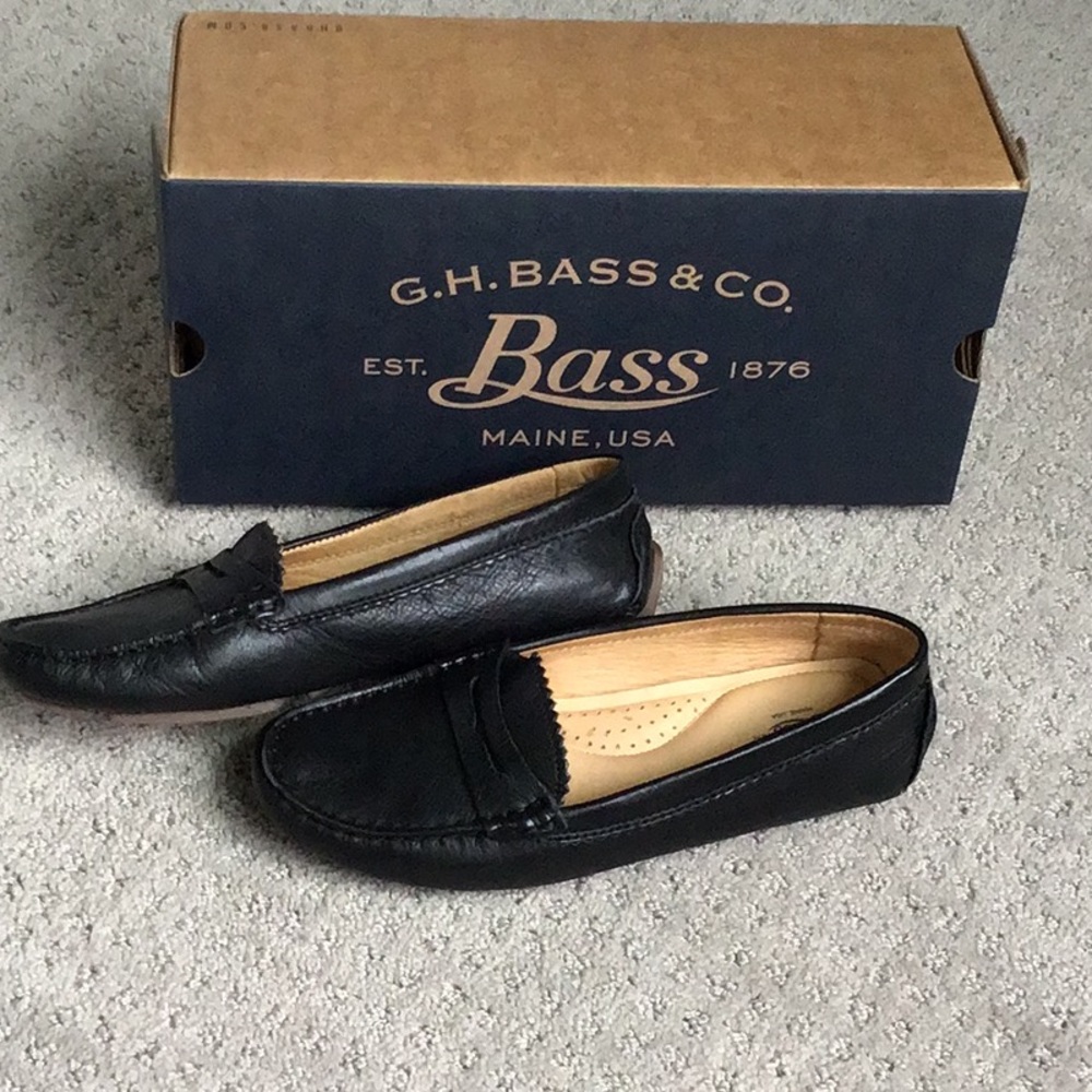 G.H Bass Black Leather Driving Loafers